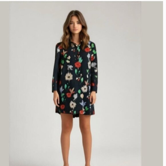 ZARA Black Floral Long Sleeve Dress - Picture 1 of 16